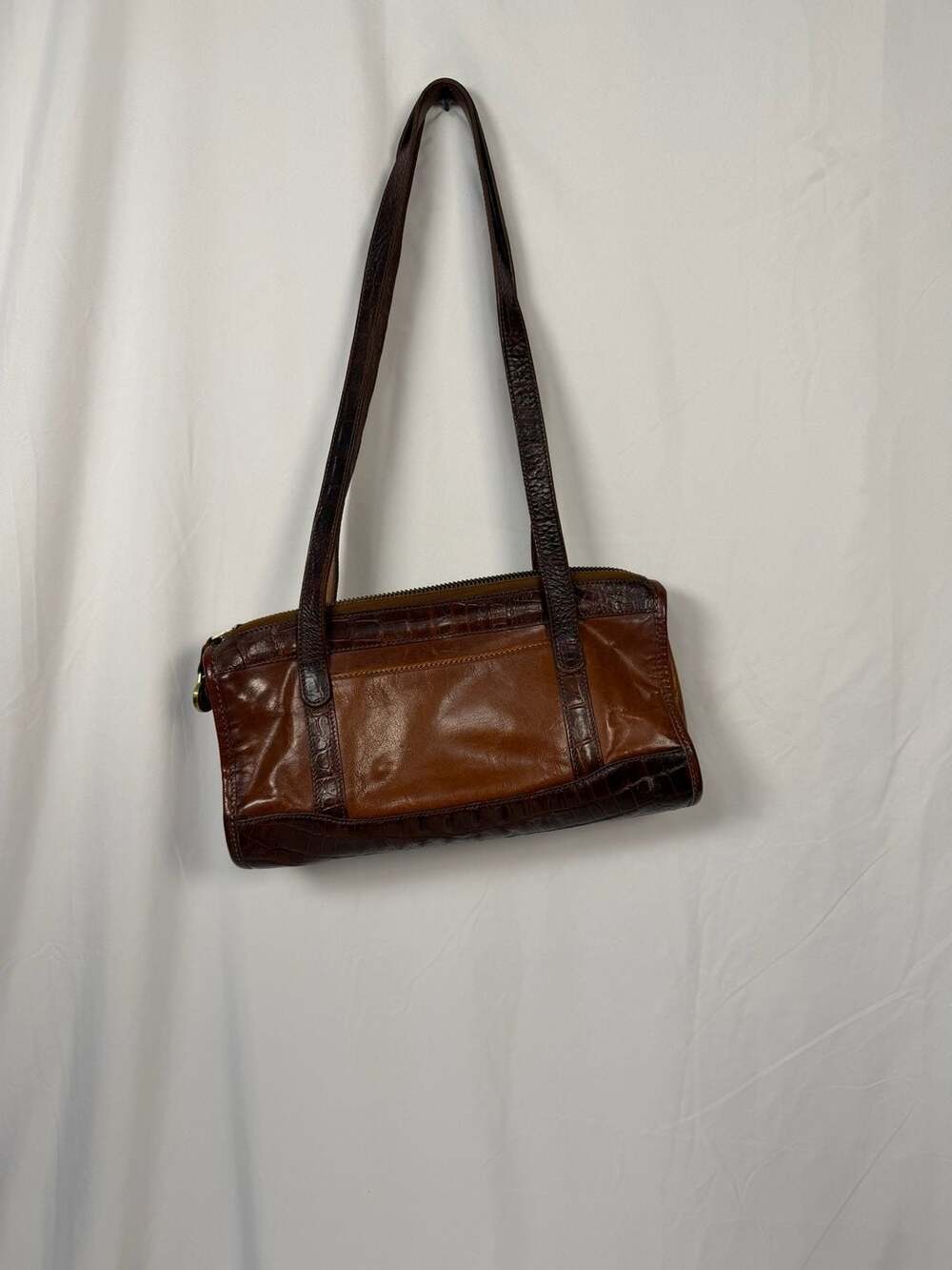 Brahmin Vintage Brown Leather Croco Embossed Shoulder Bag